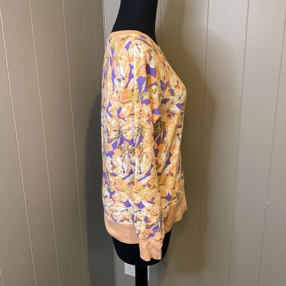 J Crew Women’s Smalll Crewneck Sweatshirt Floral Ribbed Hems Long Sleeve - Picture 3 of 6